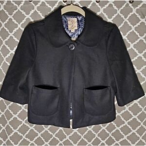 Anthropologie Tulle Black Wool Cropped Jacket Blazer M